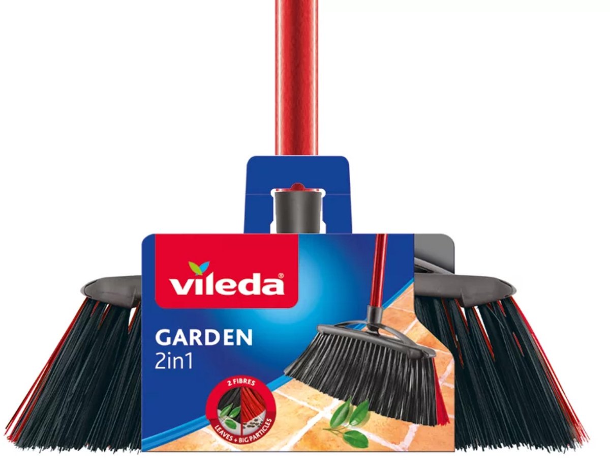 Vileda brosse balai extérieur 2en1 jardin + bâton
