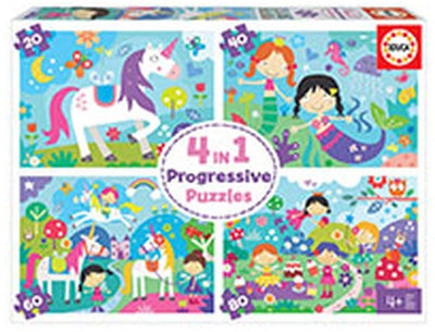 Ensemble de puzzles Educa Fantasy Friends - Puzzles pour enfants 4 en 1 en carton.