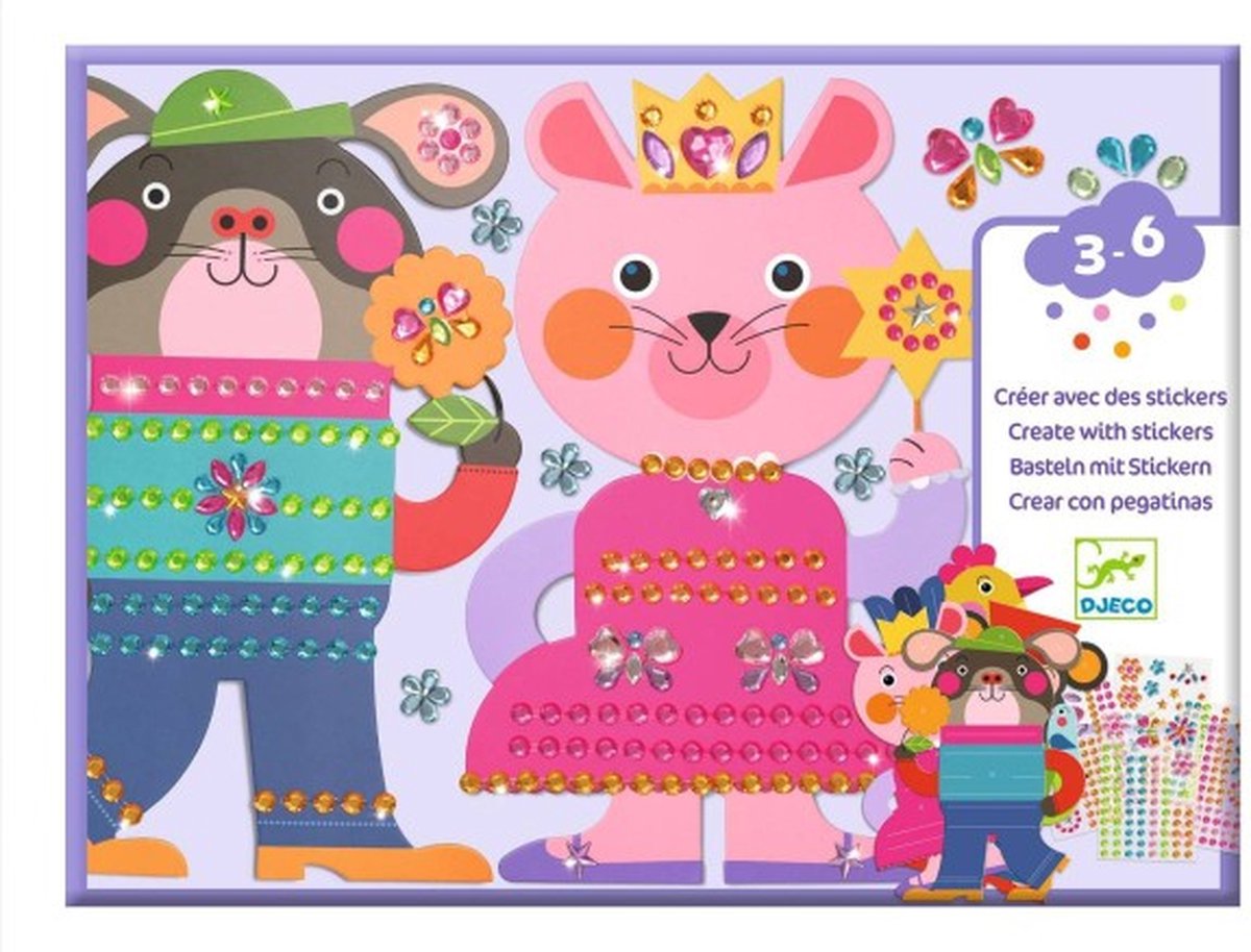 Paquet artisanal d'autocollants Djeco animaux scintillants - ensemble créatif.