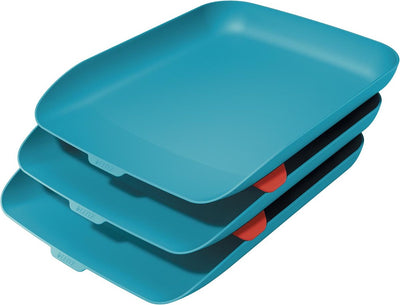 Leitz cosy set de 3 corbeilles à courrier - corbeilles à courrier pour formats A4 et C4 - bleu serein