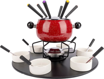 Service à fondue cosy tendance avec 6 fourchettes - émail - ø 16cm