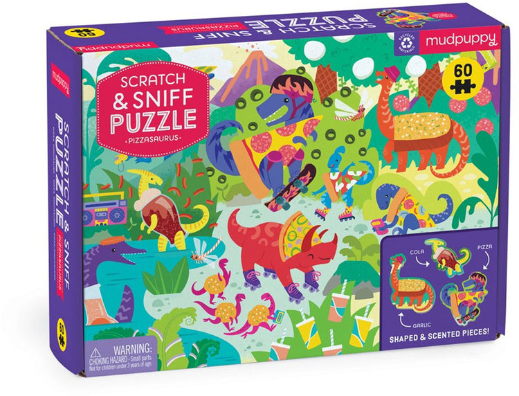 Puzzle à gratter et à renifler Mudpuppy - pizzasaurus - 38x28cm - 60 pièces - 4 ans