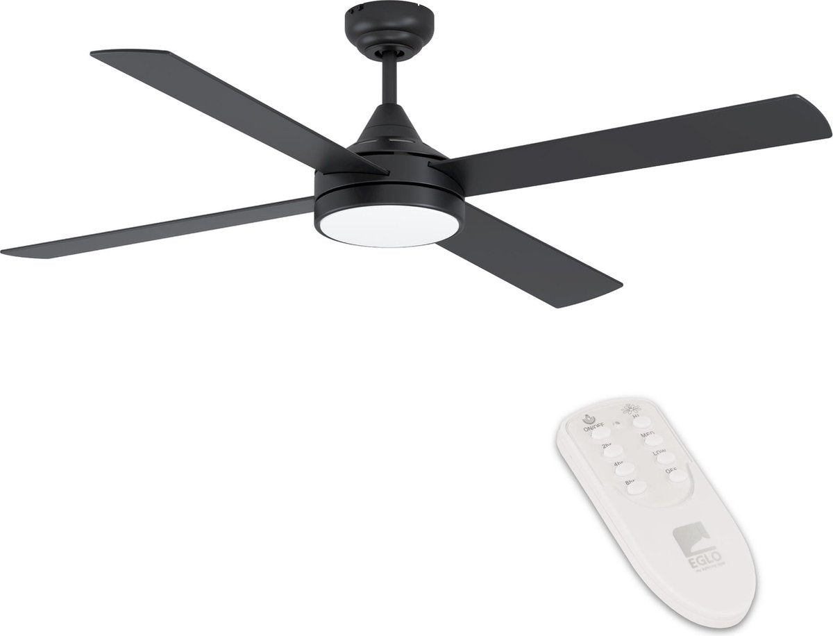 Plafonnier Eglo Trinidad avec ventilateur - 122cm - durée de vie longue - noir - dimmable - lumière blanche réglable