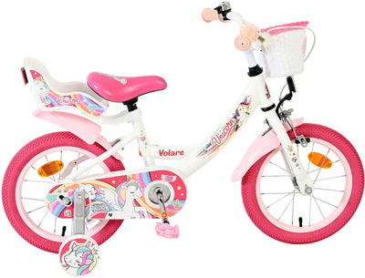 Vélo enfant licorne Volare - filles - 14 pouces - blanc