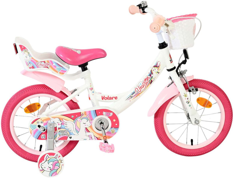 Vélo enfant licorne Volare - filles - 14 pouces - blanc
