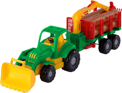 Cavallino Toys Cavallino Classic Tracteur avec remorque et bois, 61 cm