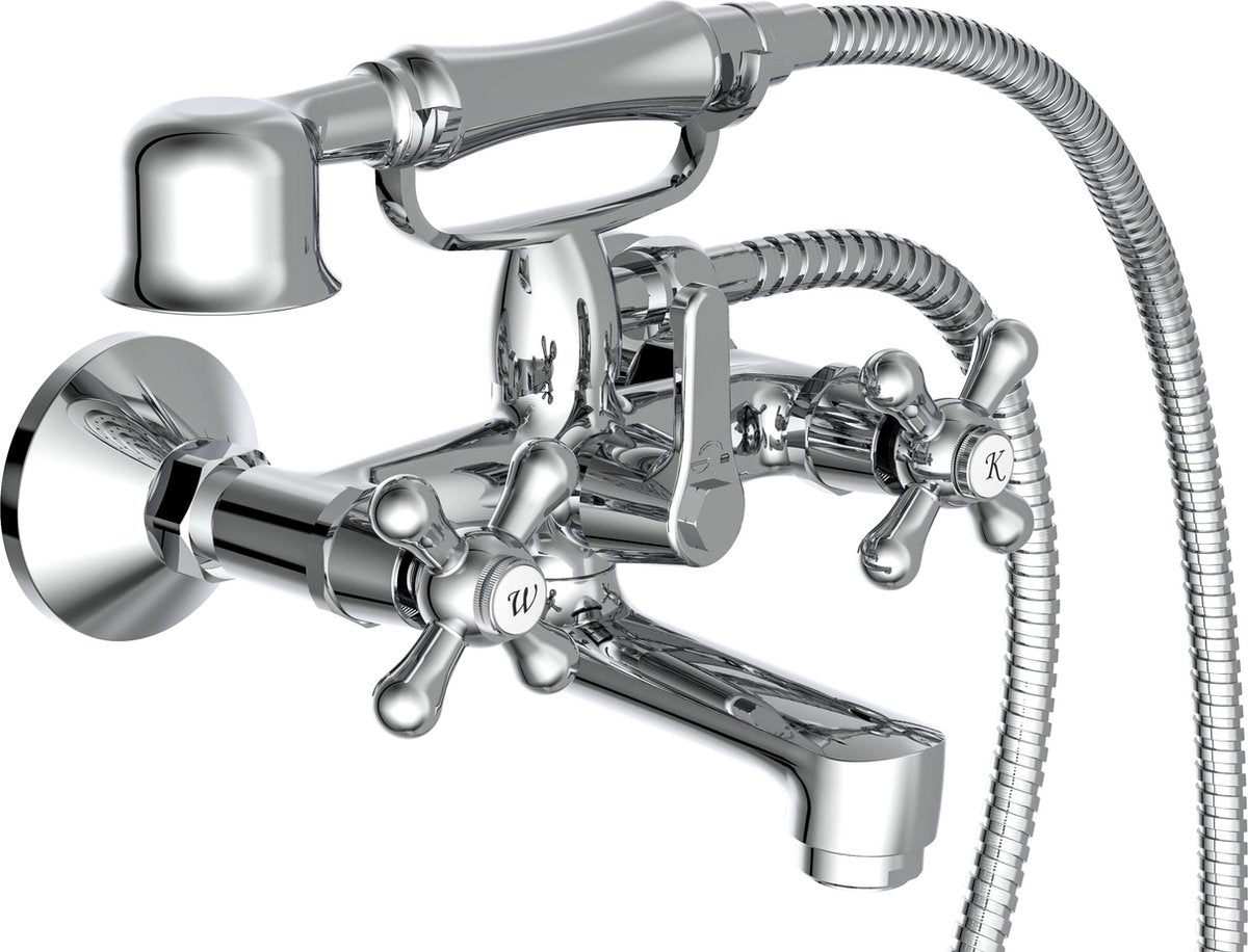 Schütte schütte bain de bain grue deux boutons avec douche à main chaque chrome -colored