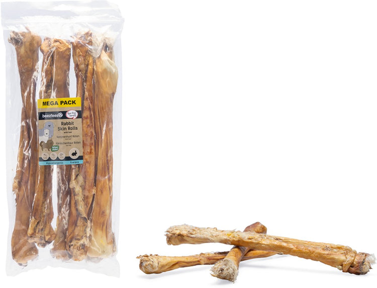 Beeztees rouleau de peau de lapin avec poils 5 pièces - 35-45 cm - naturel - - snacks pour chien - à mâcher pour chien