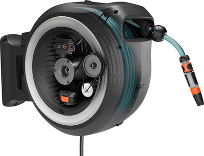 Gardena powerroll xl kit enrouleur de tuyau à batterie - gris-blanc - 35 m