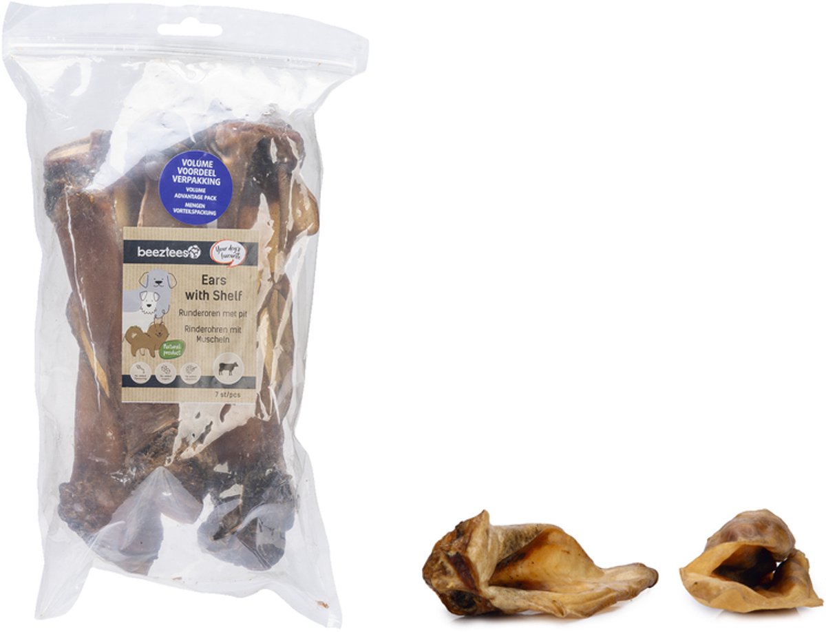 Beeztees oreilles de bœuf avec noyau - naturel - snacks pour chiens - pack économique - 7 pièces
