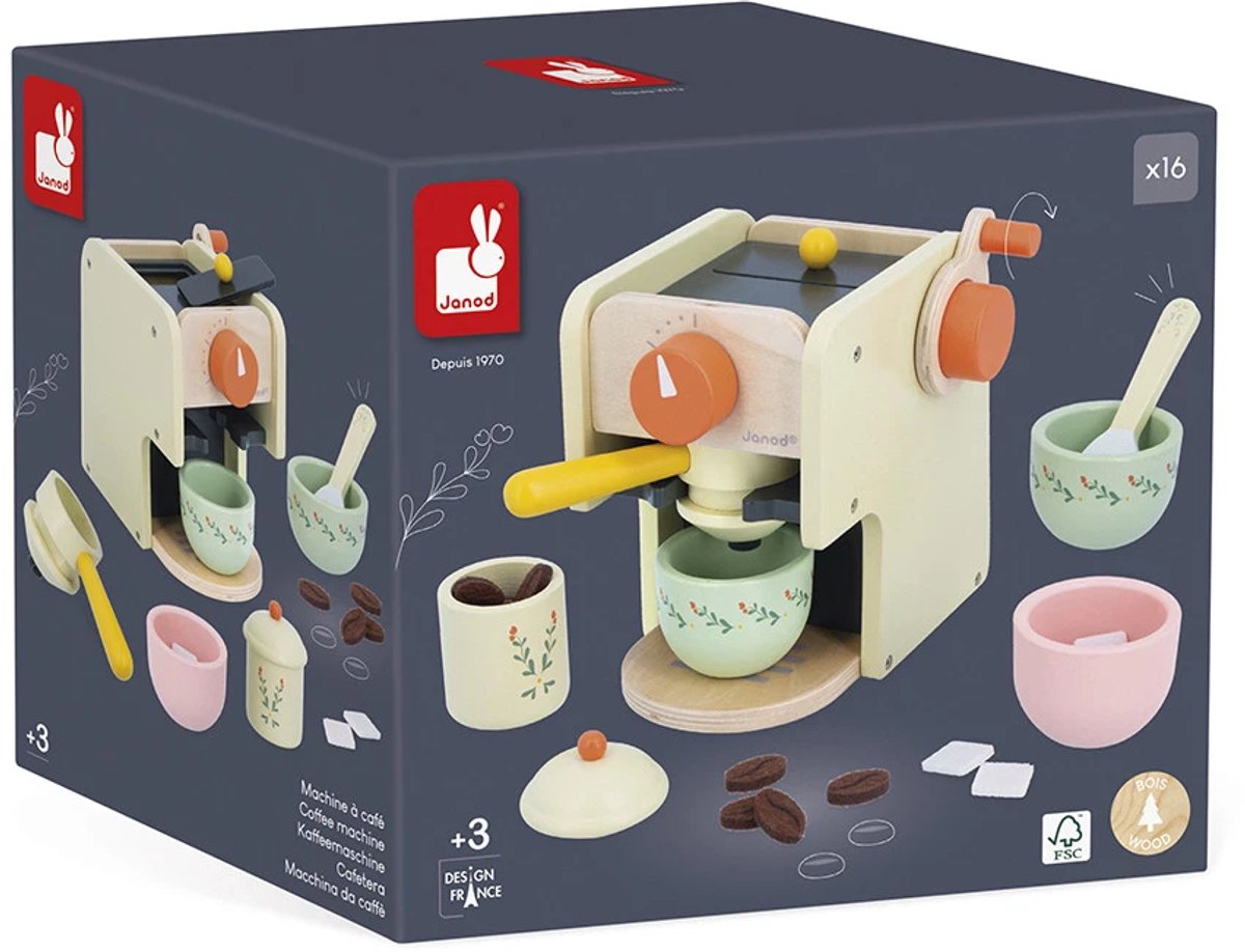 Janod - grand-mère brillante - machine à café avec 5 accessoires