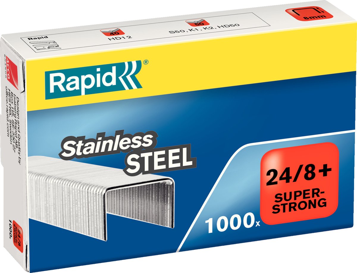 Agrafes Rapid super résistantes 24 8mm - 1000 pièces - acier inoxydable