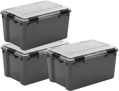 Boîte de rangement d'extérieur Iris avec couvercle en polycarbonate - 45 l - le meilleur choix polyvalent - étanche à l'air - plastique - gris transparent noir - lot de 3