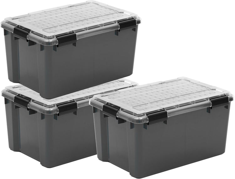 Boîte de rangement d'extérieur Iris avec couvercle en polycarbonate - 45 l - le meilleur choix polyvalent - étanche à l'air - plastique - gris transparent noir - lot de 3