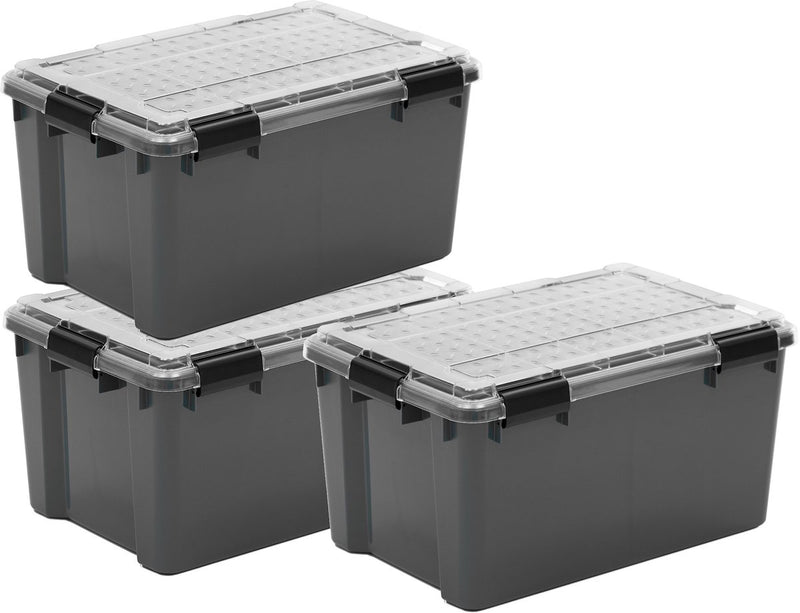 Boîte de rangement d'extérieur Iris avec couvercle en polycarbonate - 45 l - le meilleur choix polyvalent - étanche à l'air - plastique - gris transparent noir - lot de 3