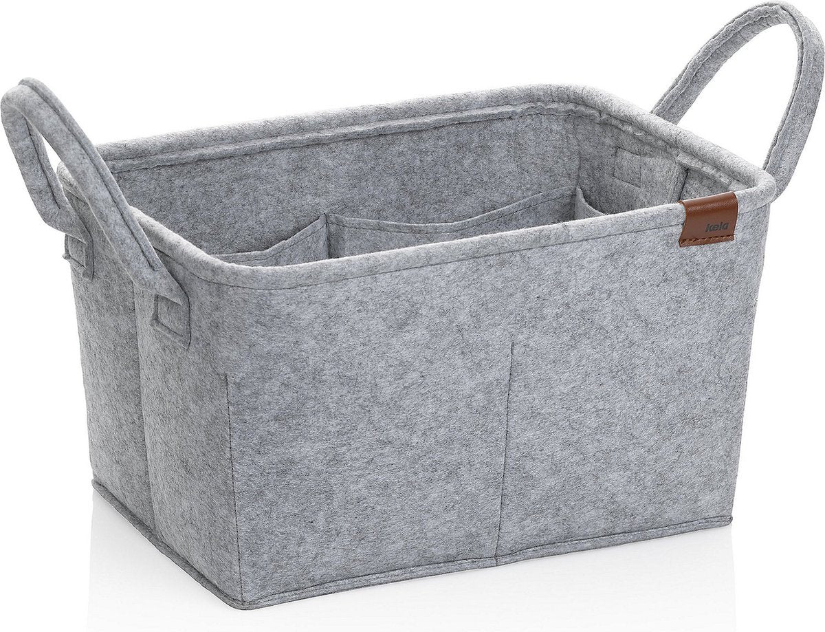 Kela salle de bain - panier fay avec 8 poches intérieures 35x25x20 cm - feutre - gris