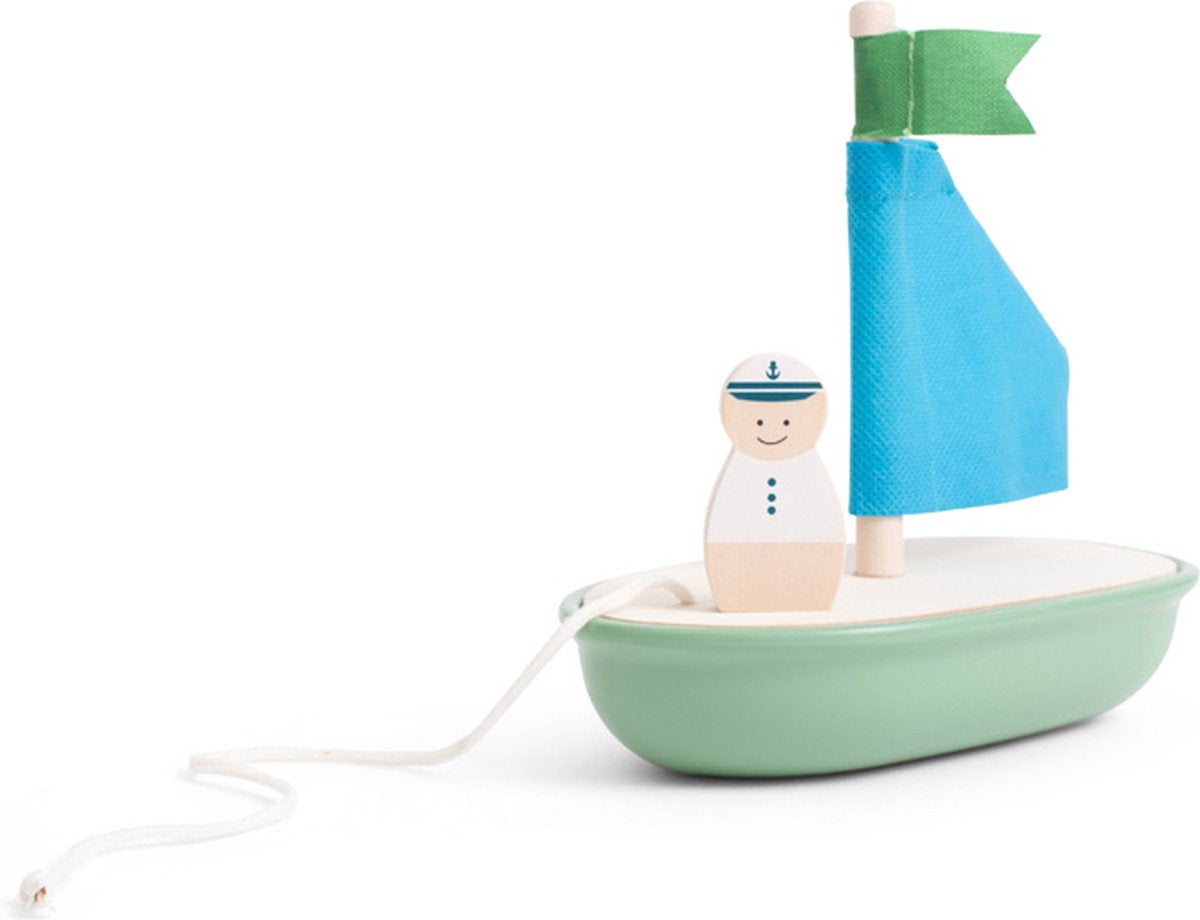 Bateau à voile en bois Bs Toys - Bois FSC - Jeu d'extérieur - Jouets à tirer - Convient à partir de 18 mois