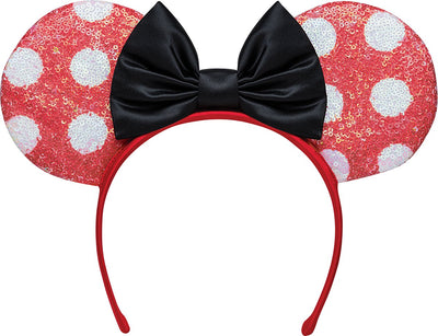 Déguisement Disney - Minnie, bandeau minnie mouse avec paillettes et oreilles noeud, rouge noir, taille unique, enfant