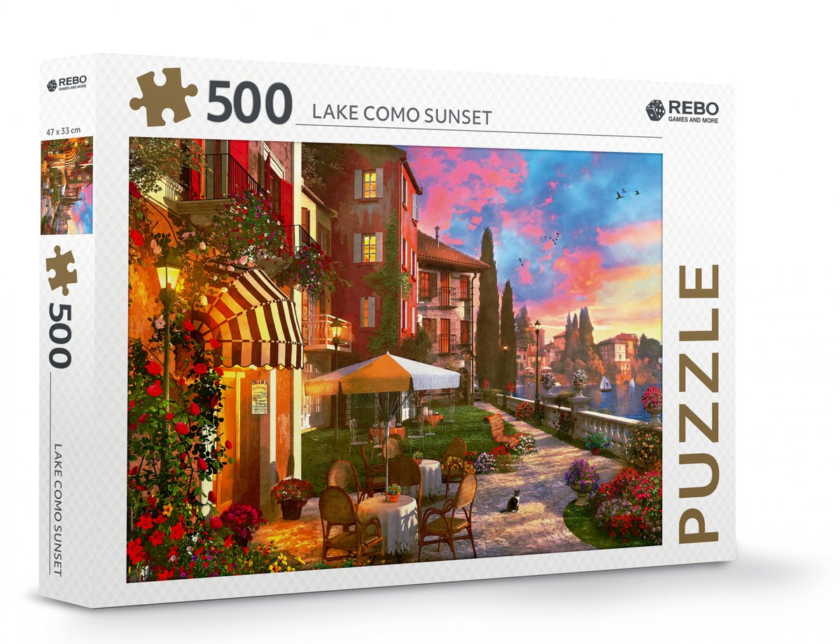 Rebo productions puzzle lac de Côme coucher de soleil carton 500 pièces