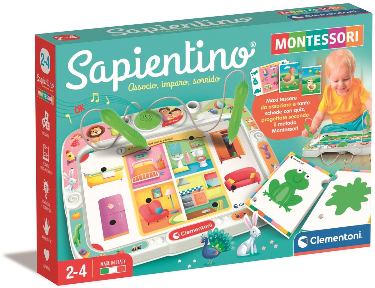 Clementoni sapientino montessori - associé. imparo. sorrido, 2 ans, son, piles nécessaires, lr44, multicolore