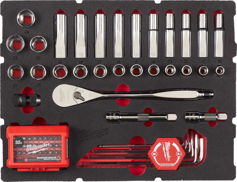 Jeu de clés à cliquet, hexagonales et allen Milwaukee ½″ dans insert en mousse packout™ - 70 pièces - 4932480716