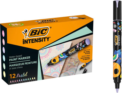 Bic feutres peinture intensité pastel - 12 pièces - feutres peinture 98% recyclés - carton bois imperméable