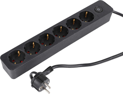 Prise Q-link - 6 prises - avec interrupteur - plate - 3 x 1,5 mm² - 1,5 m - PVC - noir