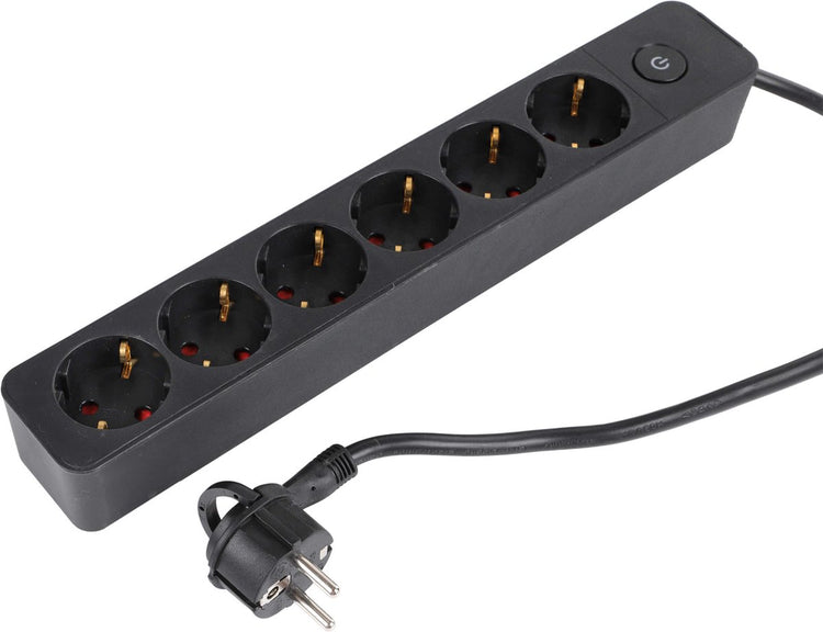 Prise Q-link - 6 prises - avec interrupteur - plate - 3 x 1,5 mm² - 1,5 m - PVC - noir