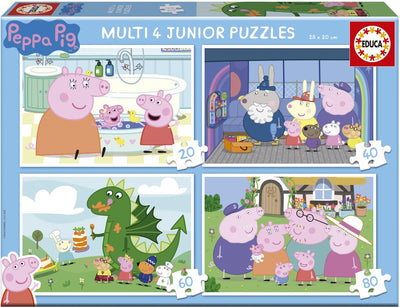 Ensemble de puzzles Educa Peppa Pig - 4 puzzles pour enfants - 20 à 80 pièces.