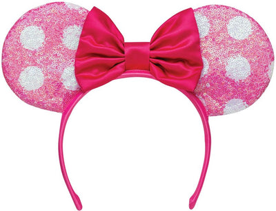 Déguisement Disney - Minnie, bandeau minnie mouse avec paillettes et oreilles noeud, rose, taille unique, enfant