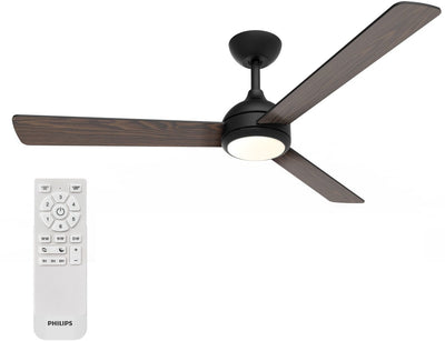 Philips LED Ventilateur de plafond Philips Civx avec lampe LED - 3 pales - diamètre : 132 cm - trois nuances de lumière blanche (3000k 4300k 6500k) - dimmable jusqu'à 10% - télécommande - bois noir ou foncé - 2500 lumens