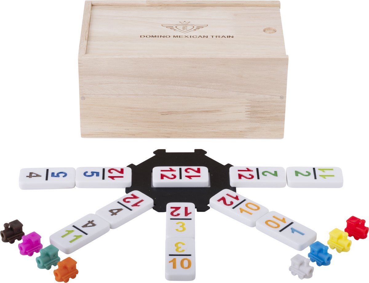 Engelhart Dominospel Mexican Train Wood Naturel White 101 pièces