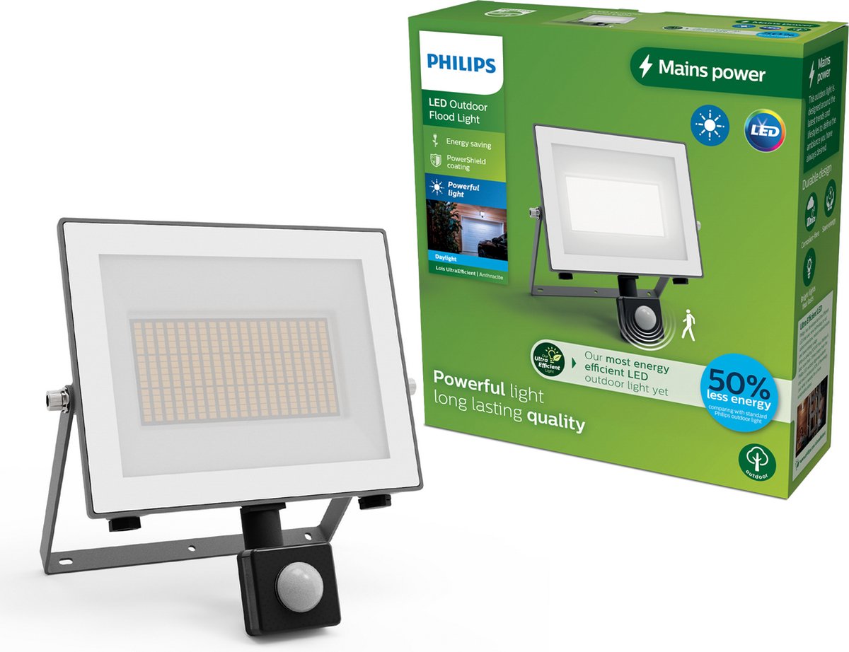 Philips LED Projecteur Philips Lois - LED ultraefficace - noir - 24w - lumière blanc froid; 5000k - détecteur de mouvement - spot