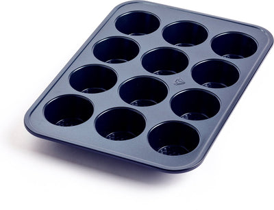 Moule à muffins diamant bleu - 12 pièces - revêtement antiadhésif sans PFA - couche de cuisson en céramique - passe au four jusqu'à 230°c - bleu