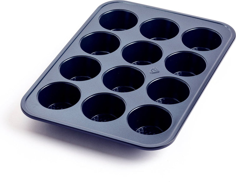 Moule à muffins diamant bleu - 12 pièces - revêtement antiadhésif sans PFA - couche de cuisson en céramique - passe au four jusqu'à 230°c - bleu