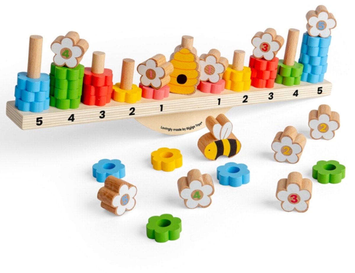 Planche à compter Bigjigs - balance - fleurs et abeilles - 44 pcs.