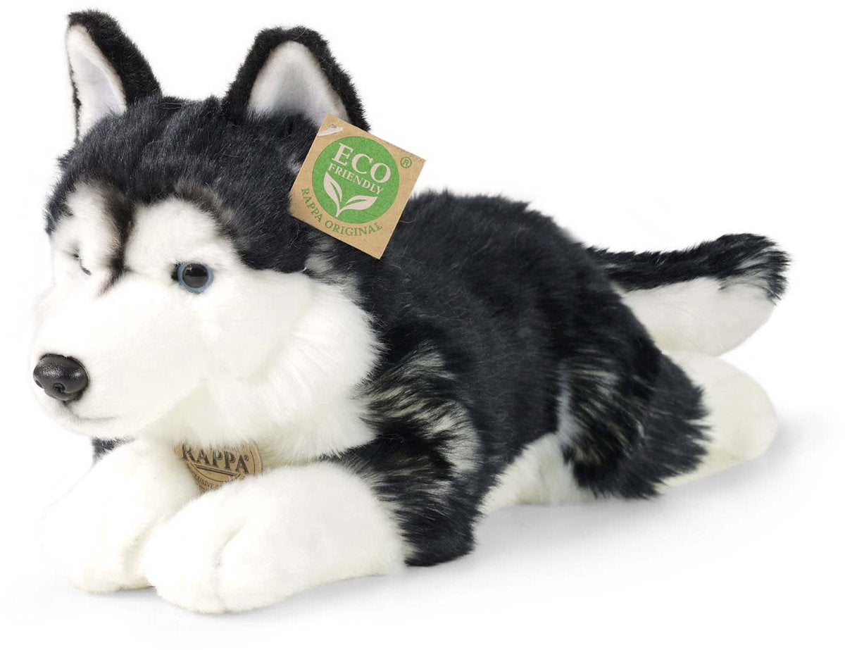 Rappa peluche écologique husky 36 cm - peluche réaliste fabriquée à partir de bouteilles PET recyclées - noir, blanc