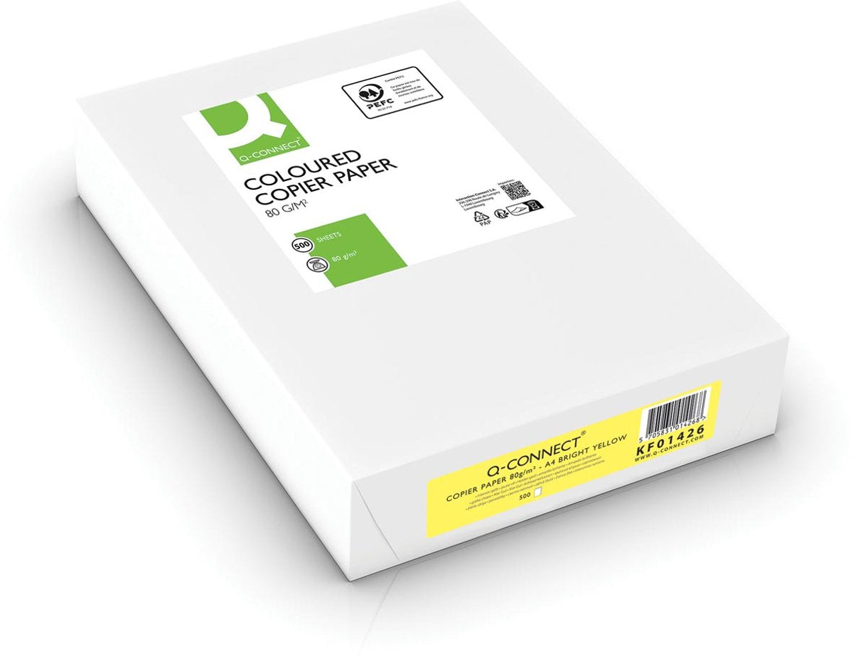 Papier de copie couleur Q-connect | a4 | 80g | paquet de 500 feuilles | jaune vif