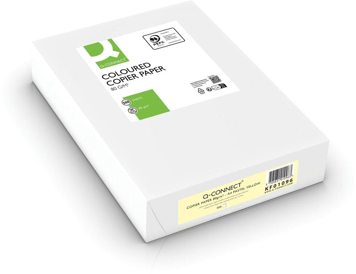 Papier de copie couleur Q-connect | a4 | 80g | paquet de 500 feuilles | jaune clair