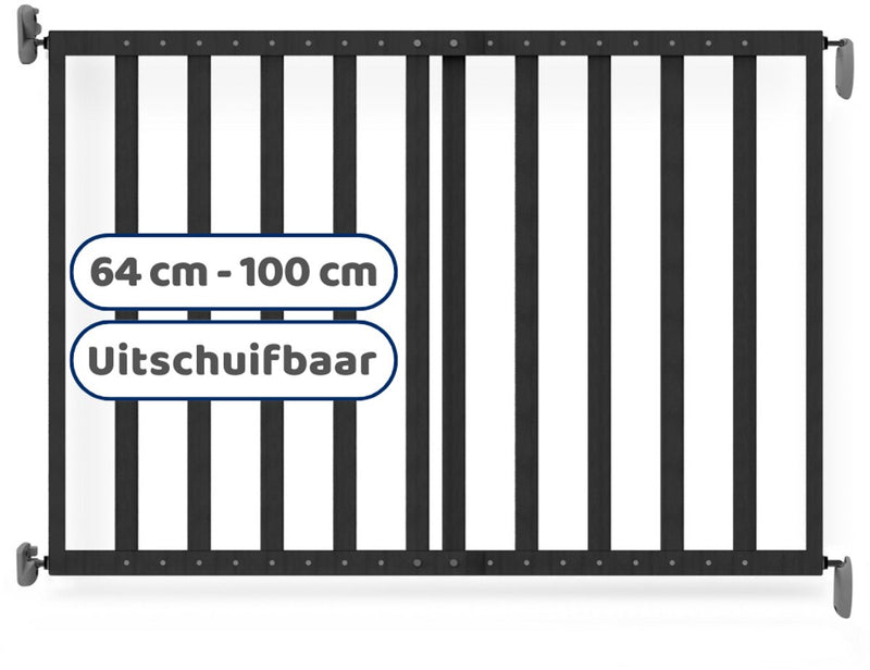 Barrière d'escalier extensible en bois Noma noir | barrière de sécurité | portail à vis | porte pour chien | porte enfant