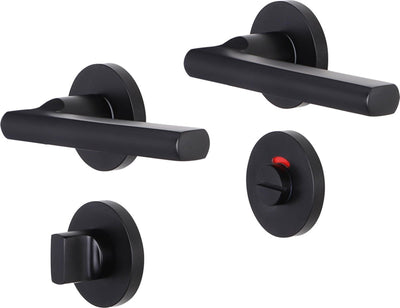 Poignée de porte Impresso - redhill - pour l'intérieur - ronde avec rosace de toilette ronde - aluminium noir - 2 pièces