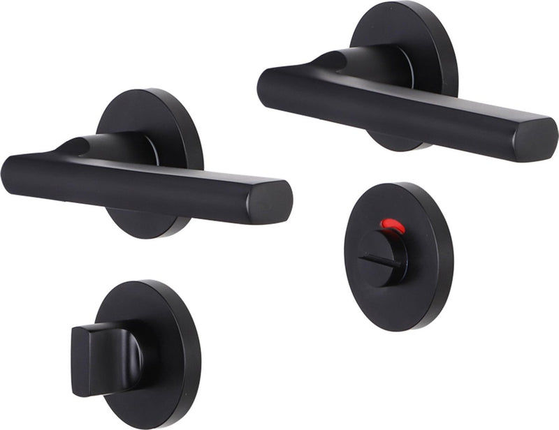 Poignée de porte Impresso - redhill - pour l'intérieur - ronde avec rosace de toilette ronde - aluminium noir - 2 pièces