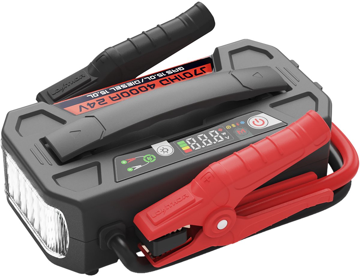 Lokithor jump starter J701HD - 24V - 4000A - banque d'alimentation - lampe de poche LED - boîtier robuste - étanche IP65 - technologie connect max - série robuste