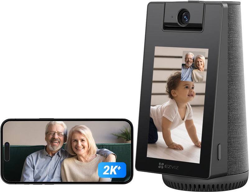 Caméra intérieure Ezviz s10 pour bébé âgé - appel vidéo avec écran tactile 4'' - 2k - inclinaison panoramique 360° - détection des pleurs de bébé - détection des animaux - sans abonnement