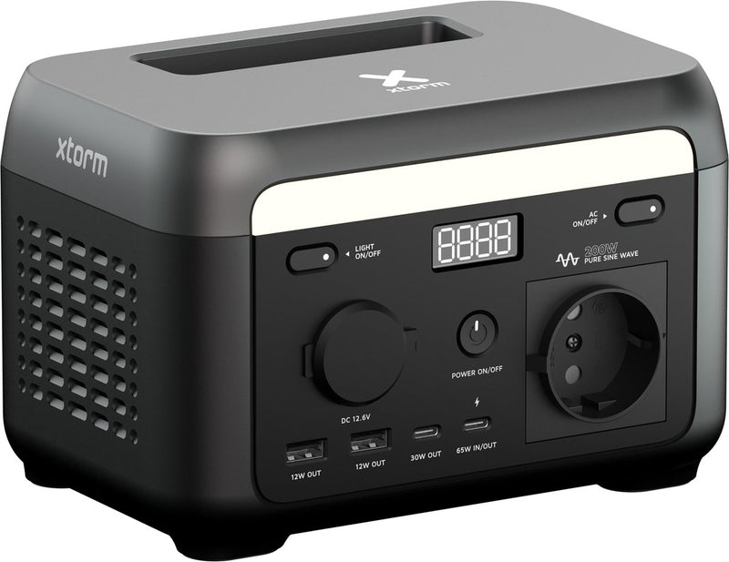 Centrale électrique portable Xtorm Batterie portable 200 W avec 1 port AC, 2 ports USB-C et 1 port 12 V, pour le camping, les pannes de courant et les urgences