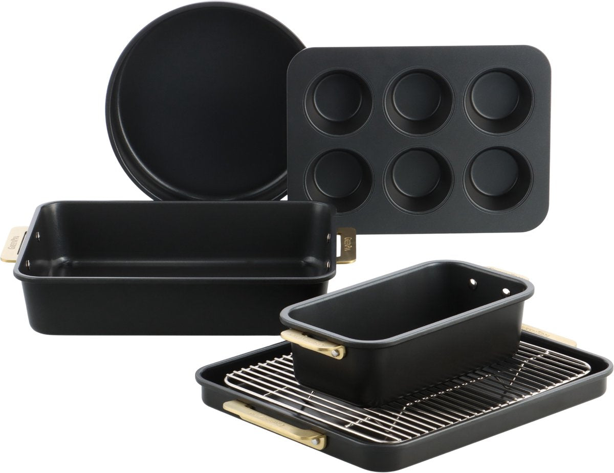 Greenpan Padova réserve de cuisson 6 pièces - revêtement antiadhésif sans PFA - moule en céramique - passe au four jusqu'à 230°c - noir