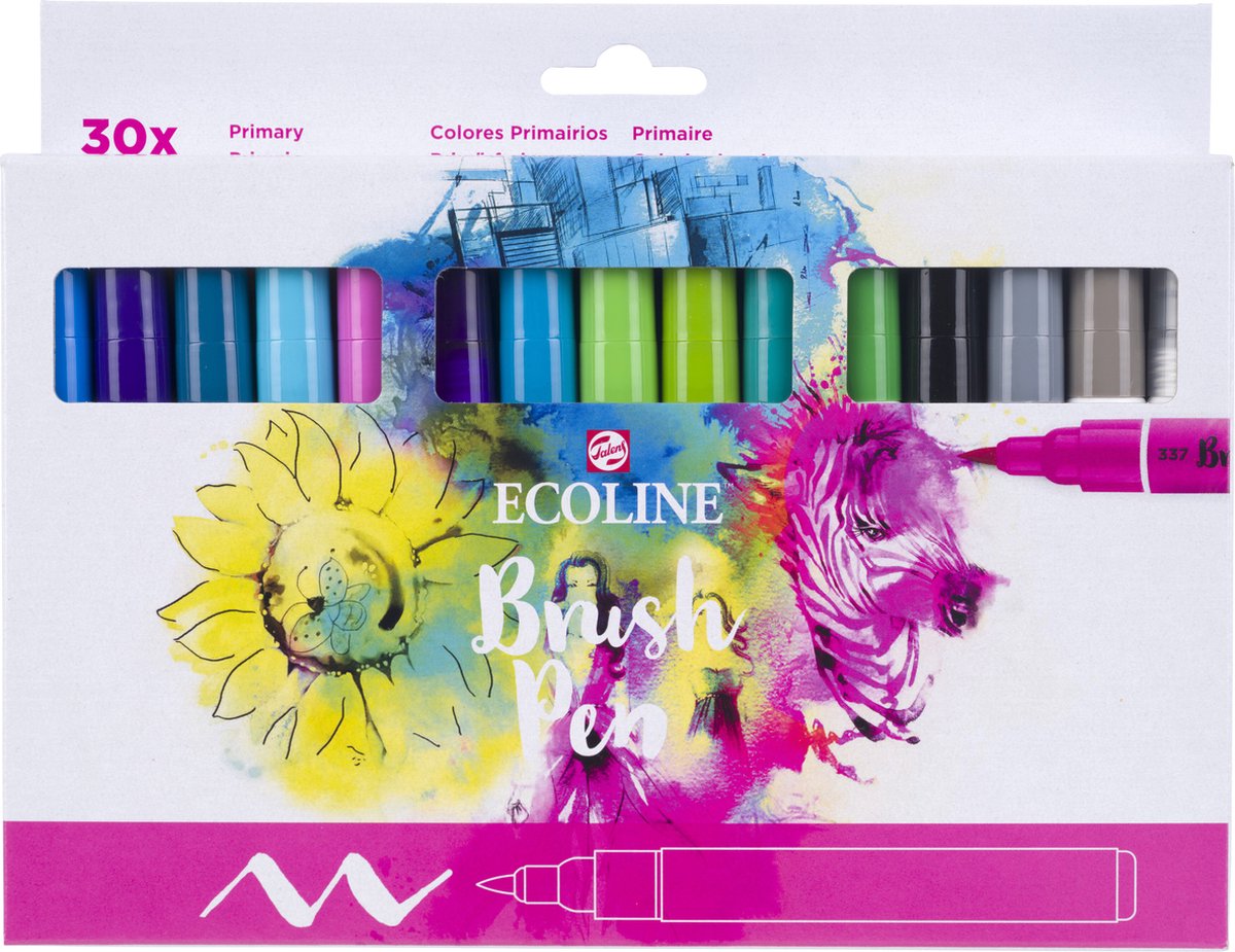 Bruynzeel Ecoline Brush Brush Pen primaire, 30 couleurs