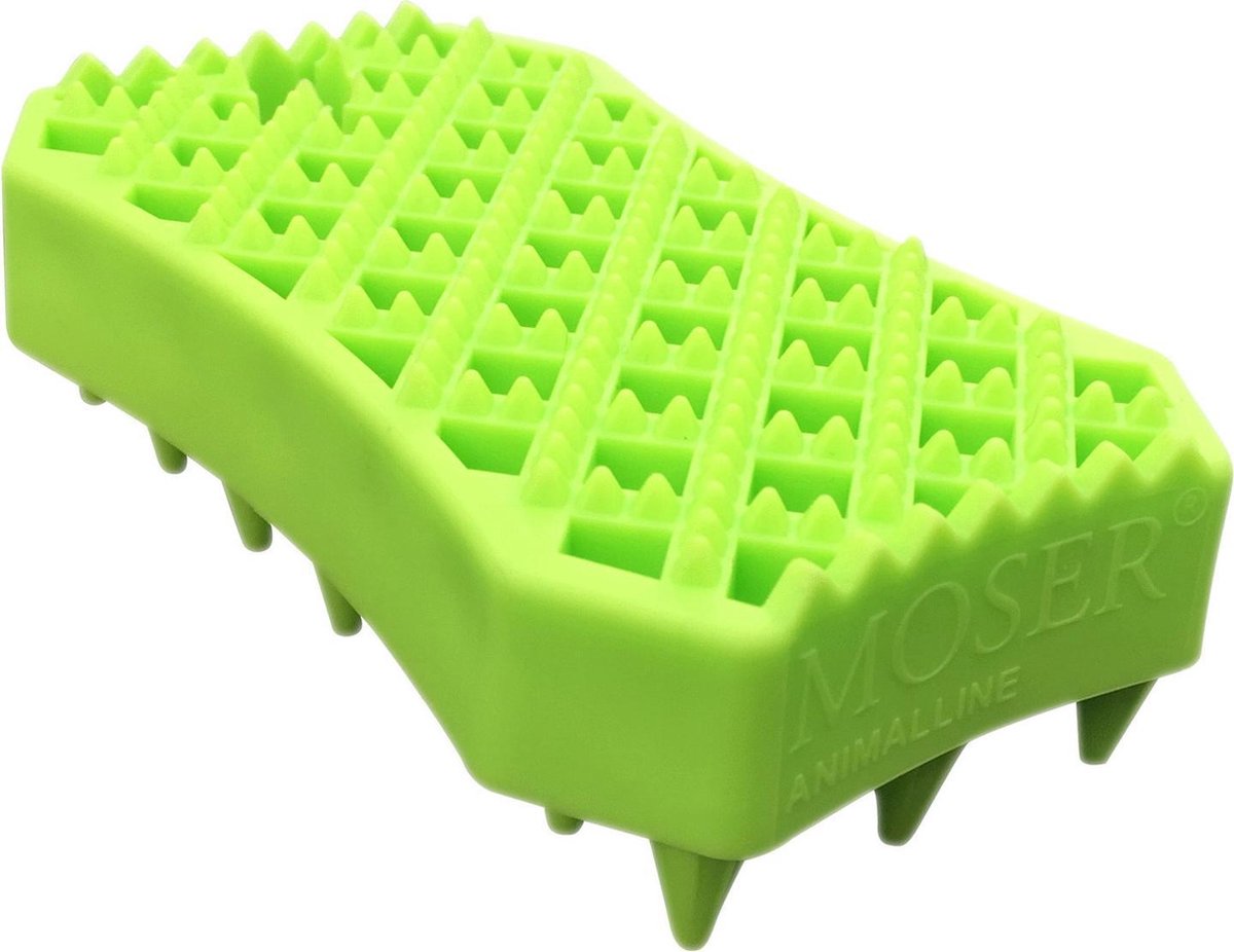 Moser sheddy brosse en caoutchouc universelle - soin du pelage du chien - 70x35x115 mm vert gris
