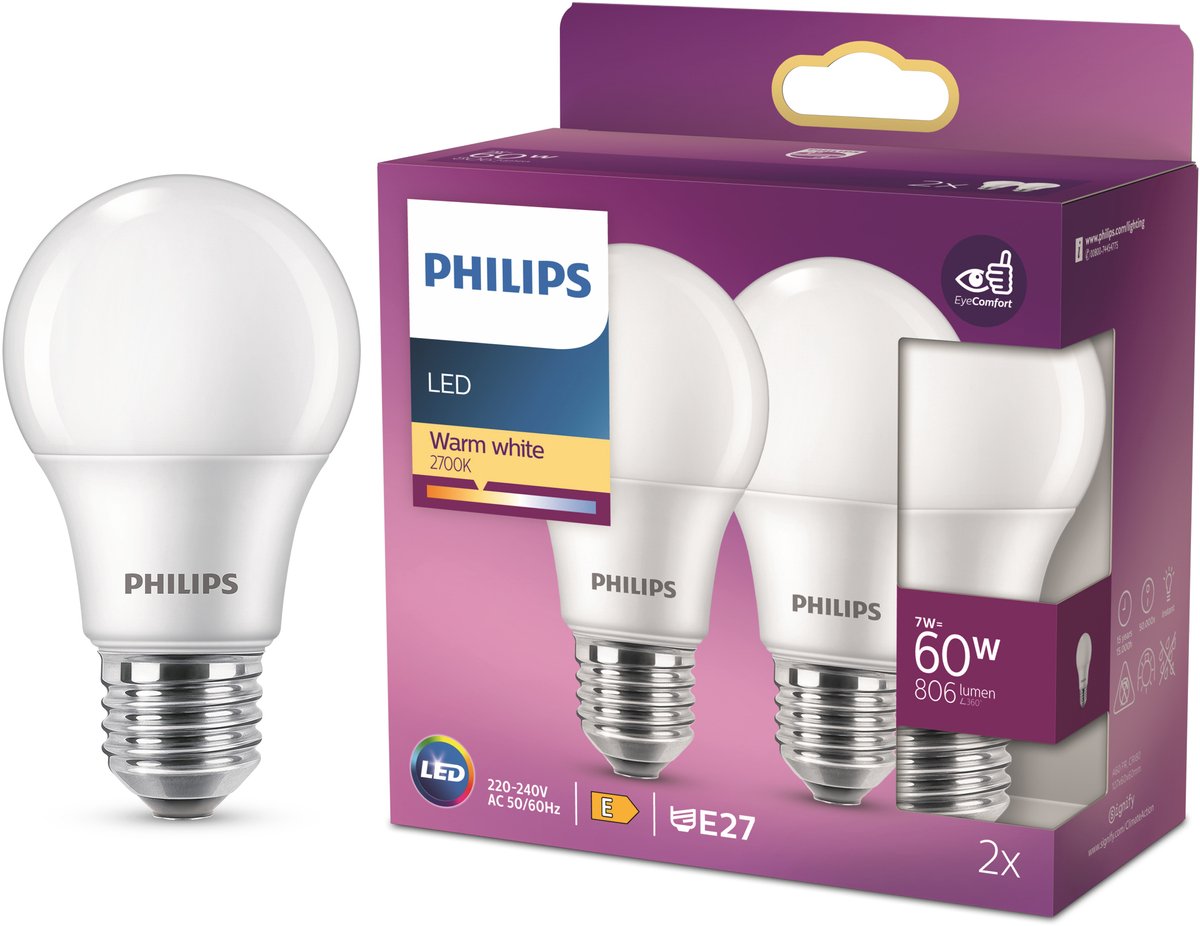 Philips LED Lampe LED ultra efficace Philips - mate - 100 W - culot E27 - lumière blanc chaud dimmable - classe énergétique a