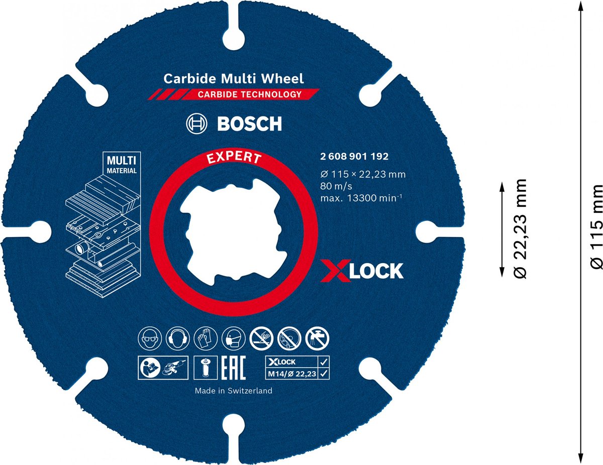 Bosch 2608901192 expert x-lock disque à tronçonner carbure multi-roues 115mm